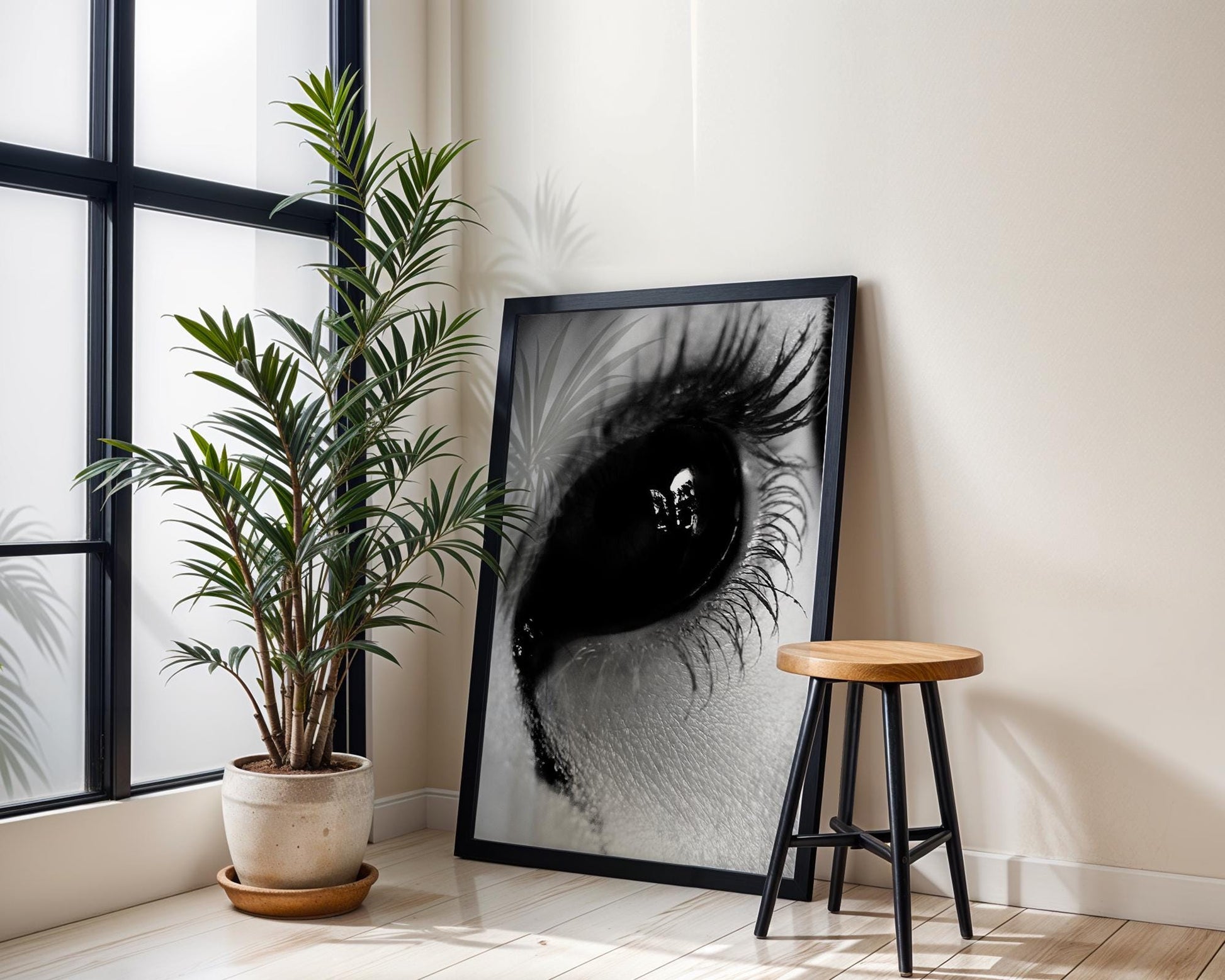 Designer Wall Art | Black Eye Close-Up Print | Moody Gothic Photography wall art print, minimalist black and white poster, modern Scandinavian wall decor, Monohaus