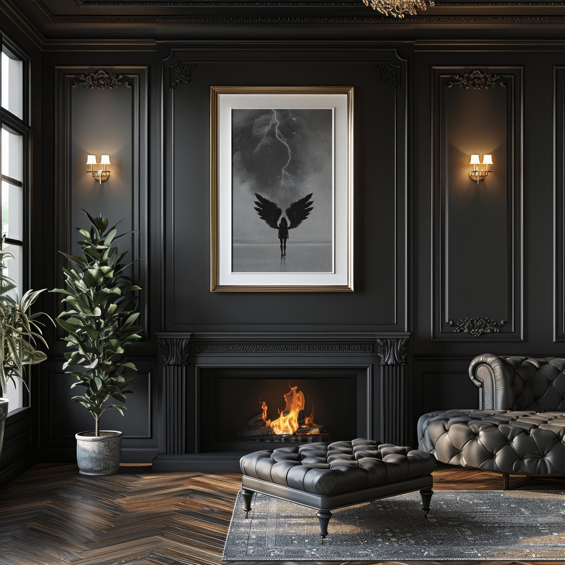 Dark Angel Print | Black & White Lightning Photography, Surreal Wall Art wall art print, minimalist black and white poster, modern Scandinavian wall decor, Monohaus