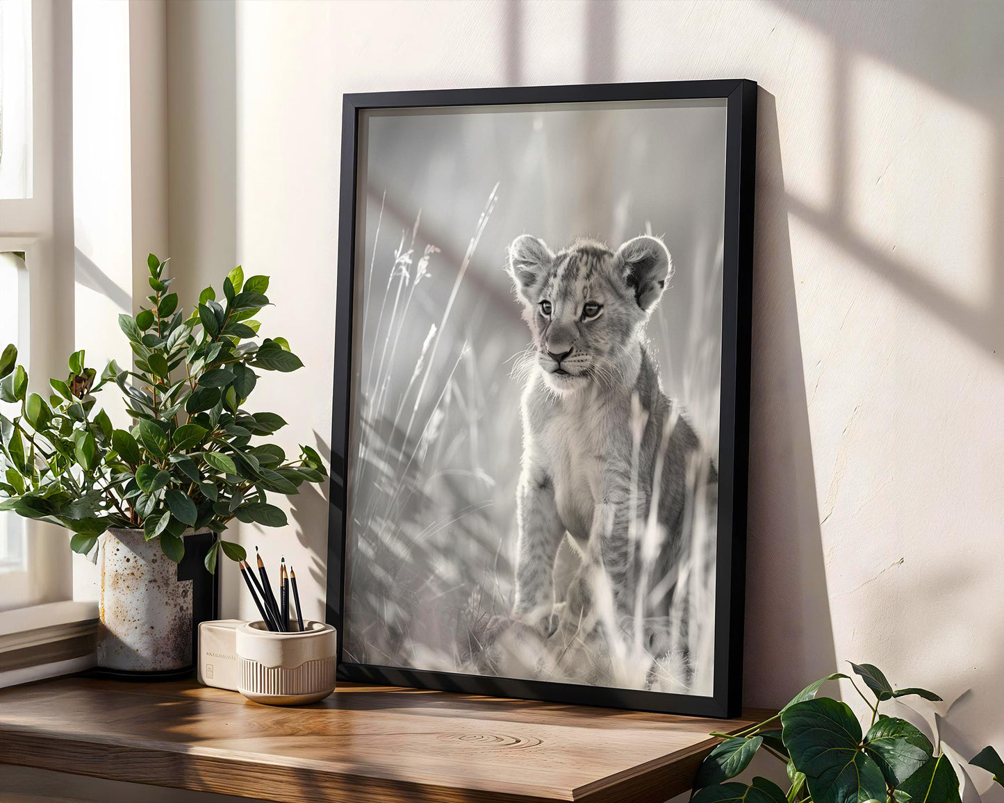 Wildlife Poster | Lion Cub Print | Minimalist Black & White Safari Photography wall art print, minimalist black and white poster, modern Scandinavian wall decor, Monohaus