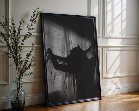 Designer Wall Art | Cat Girl Silhouette Print | Minimalist Gothic Home Decor wall art print, minimalist black and white poster, modern Scandinavian wall decor, Monohaus