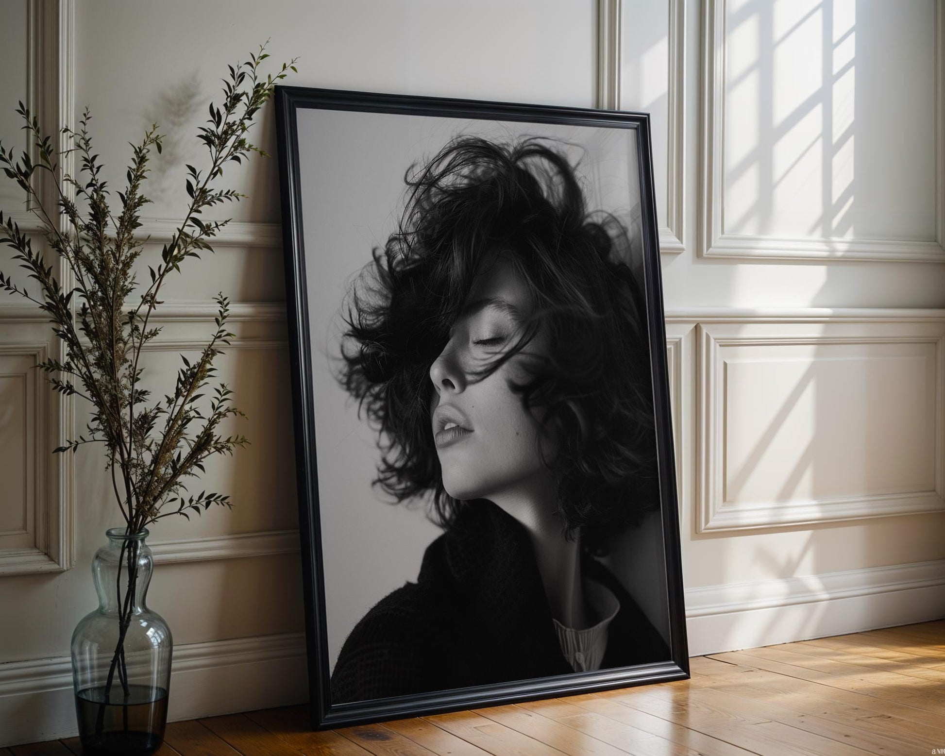 Minimal Wall Art Noir Woman Portrait Print | Minimalist Black and White Photography wall art print, minimalist black and white poster, modern Scandinavian wall decor, Monohaus