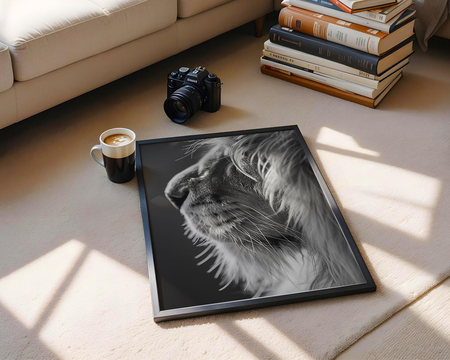 Wildlife Poster | Lion Close-Up Print | Minimalist Black & White Safari Photography wall art print, minimalist black and white poster, modern Scandinavian wall decor, Monohaus