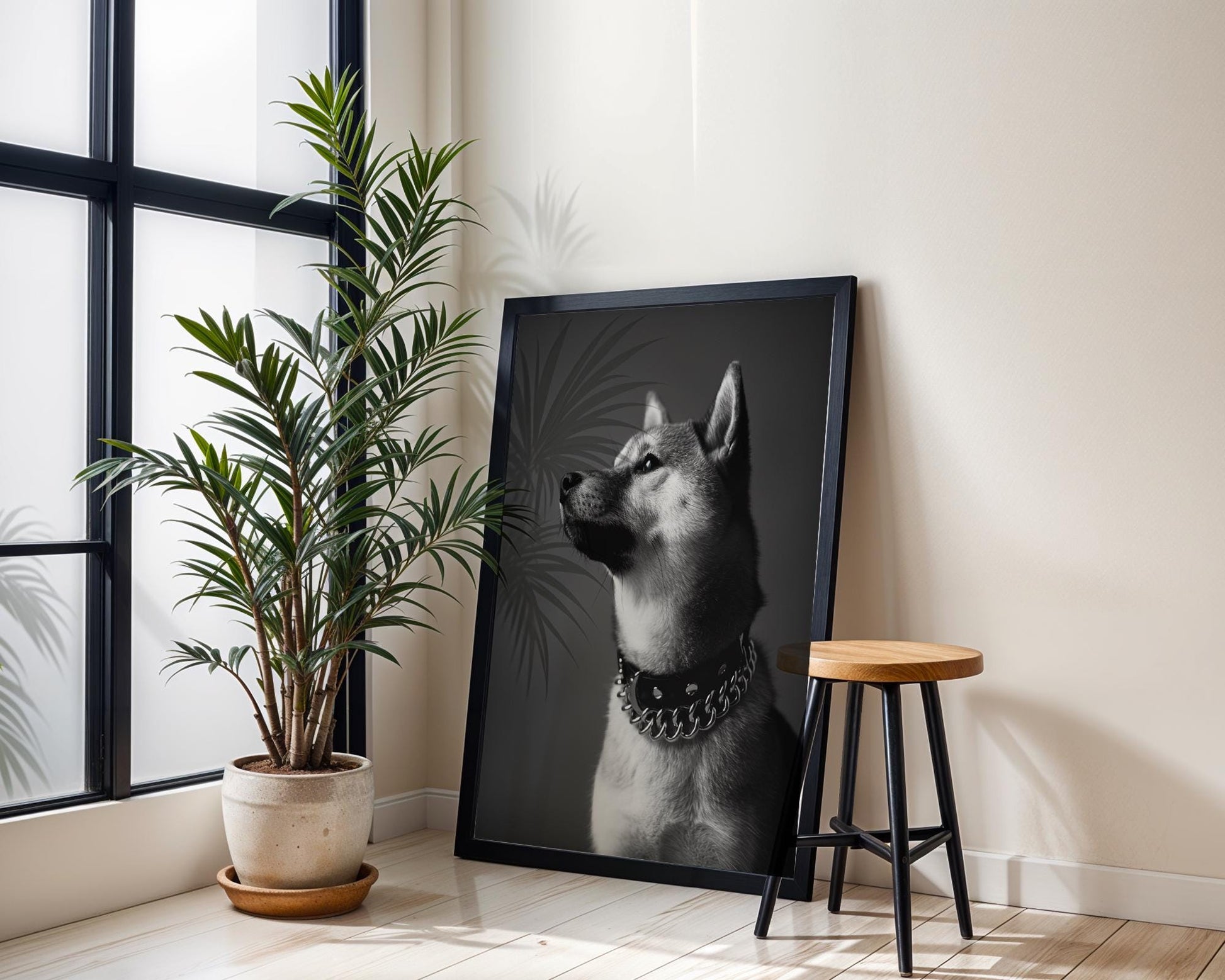 Dog Photography Shiba Inu Portrait Print | Modern Black and White wall art print, minimalist black and white poster, modern Scandinavian wall decor, Monohaus