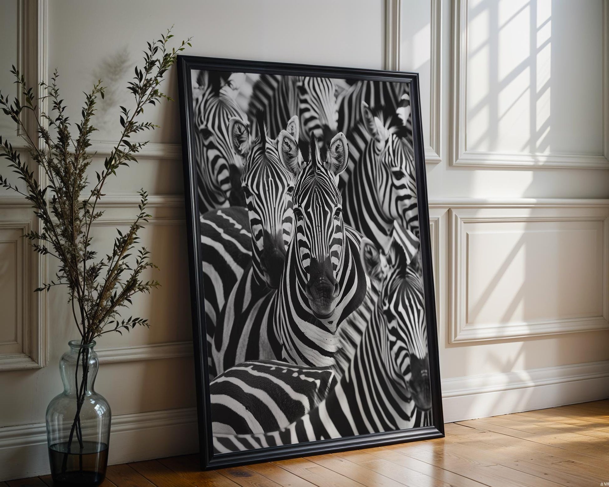 Wildlife Poster | Minimalist Zebra Herd Print | Black & White Safari Photography wall art print, minimalist black and white poster, modern Scandinavian wall decor, Monohaus