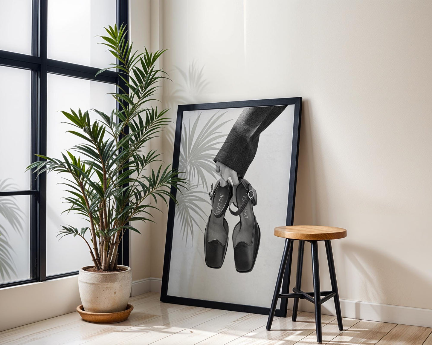 Designer Wall Art | Black and White Shoe Print | Minimalist Fashion Photography wall art print, minimalist black and white poster, modern Scandinavian wall decor, Monohaus