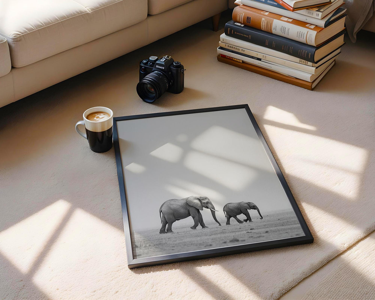 Wildlife Poster | Elephant Family Art Print • Minimalist Black & White Photography wall art print, minimalist black and white poster, modern Scandinavian wall decor, Monohaus