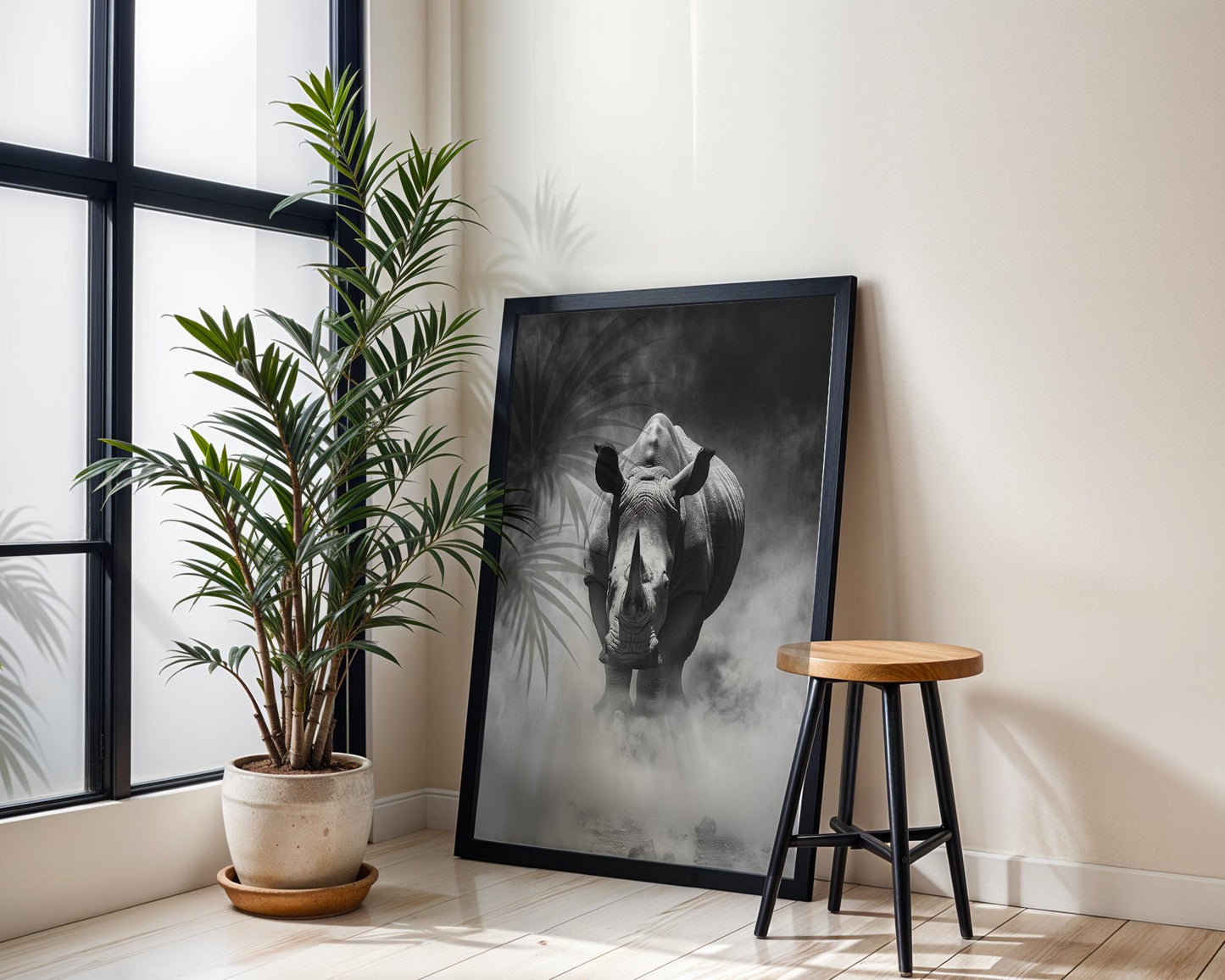 Wildlife Poster | Rhino Fine Art Photography · Black & White Safari Animal wall art print, minimalist black and white poster, modern Scandinavian wall decor, Monohaus