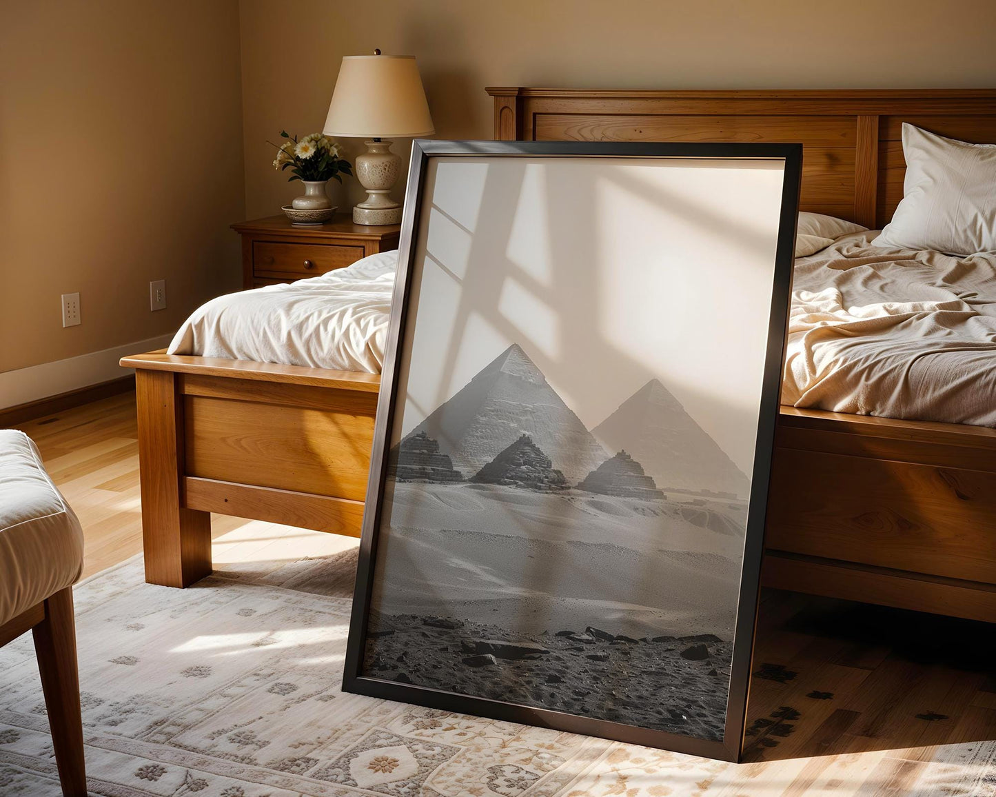 World Landmark | Pyramids of Giza Print | Black and White Egyptian Photography, Minimalist Wall Art wall art print, minimalist black and white poster, modern Scandinavian wall decor, Monohaus