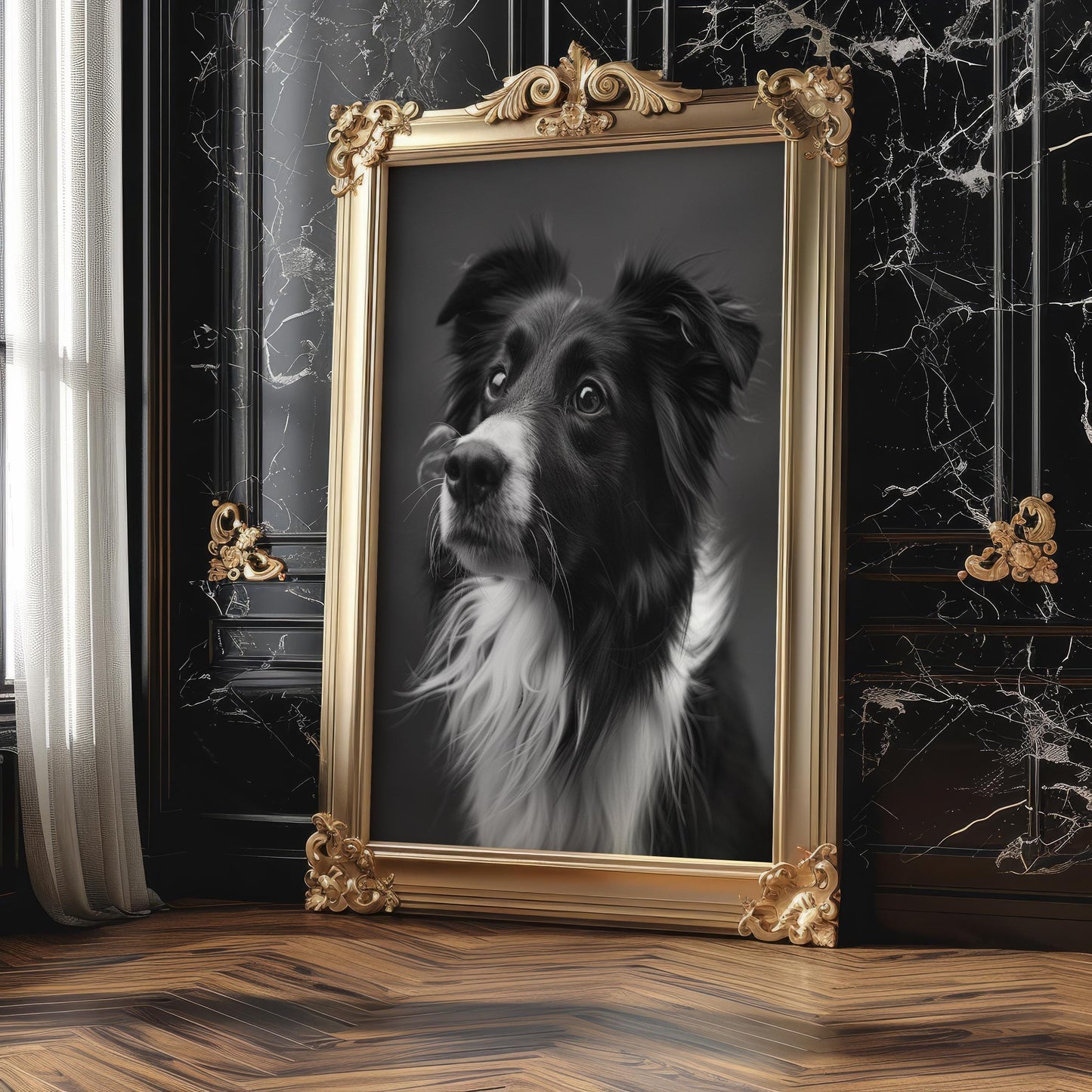Dog Photography Border Collie Portrait Print | Black and White wall art print, minimalist black and white poster, modern Scandinavian wall decor, Monohaus