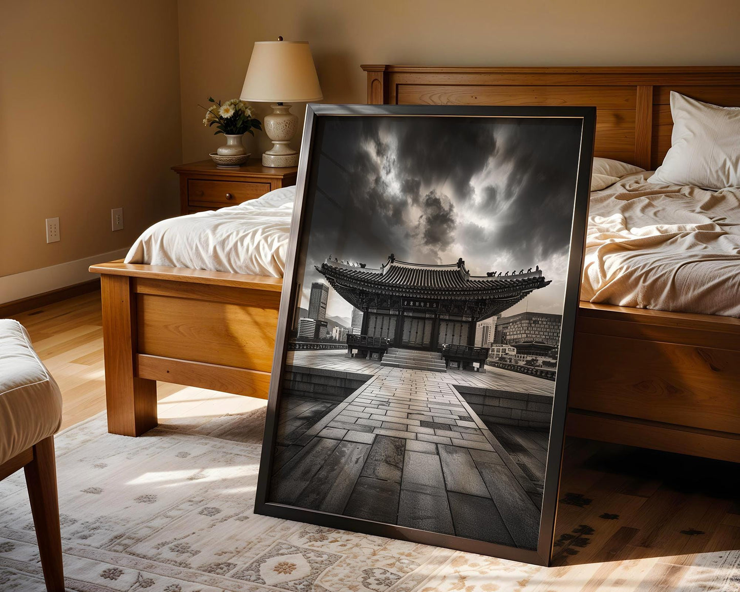 World Landmark | Gyeongbokgung Palace Print | Seoul Black and White Photography wall art print, minimalist black and white poster, modern Scandinavian wall decor, Monohaus