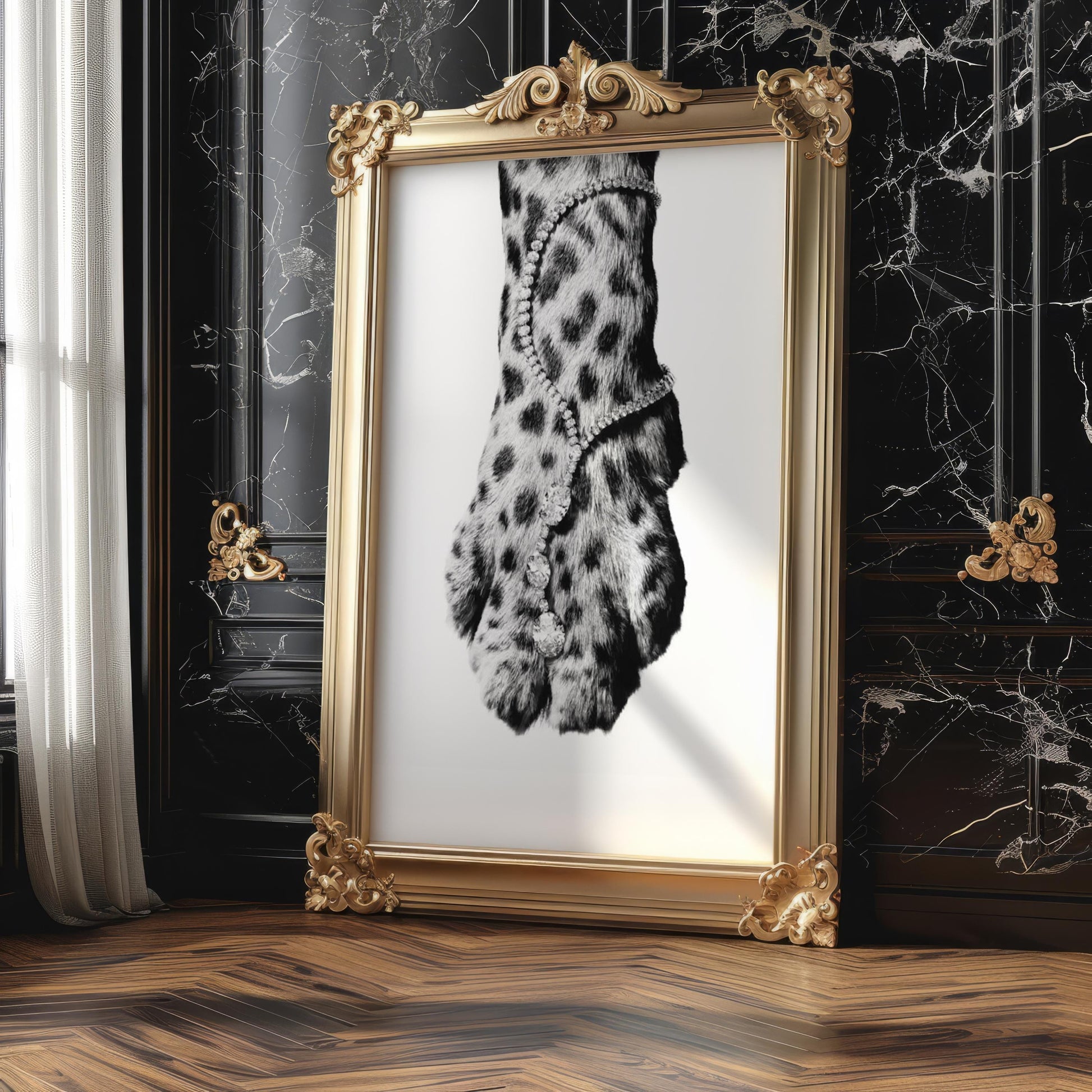 Designer Wall Art | Leopard Paw Print | Black and White Animal Photography, Glam Decor wall art print, minimalist black and white poster, modern Scandinavian wall decor, Monohaus
