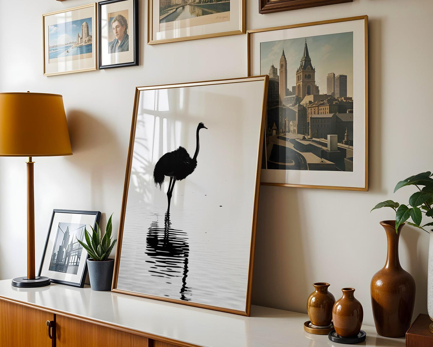 Wildlife Poster | Ostrich Silhouette Art Print • Minimalist Black & White Photography wall art print, minimalist black and white poster, modern Scandinavian wall decor, Monohaus