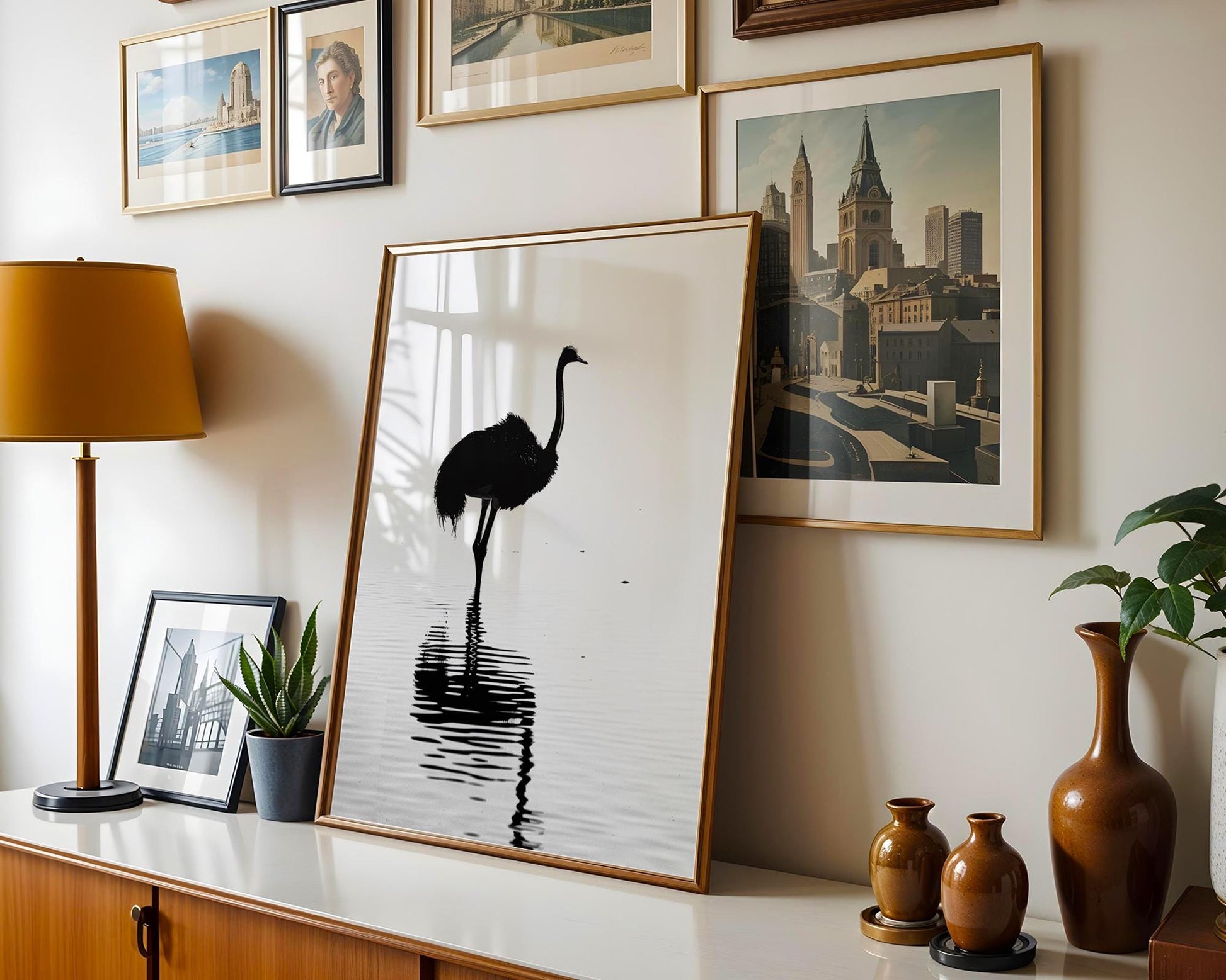 Wildlife Poster | Ostrich Silhouette Art Print • Minimalist Black & White Photography wall art print, minimalist black and white poster, modern Scandinavian wall decor, Monohaus