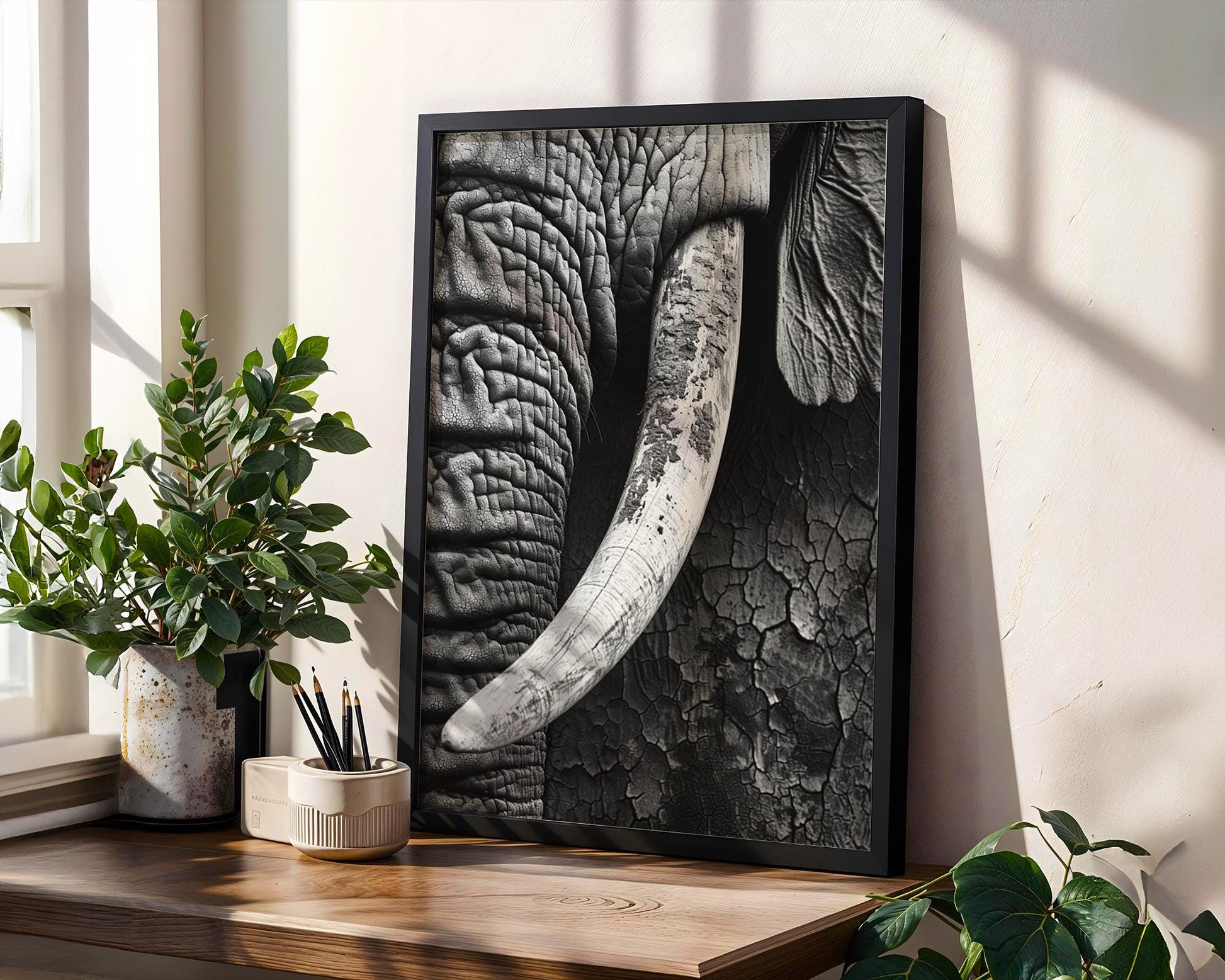 Wildlife Poster | Elephant Tusk Print | Minimalist  Photography, Modern Safari Decor wall art print, minimalist black and white poster, modern Scandinavian wall decor, Monohaus
