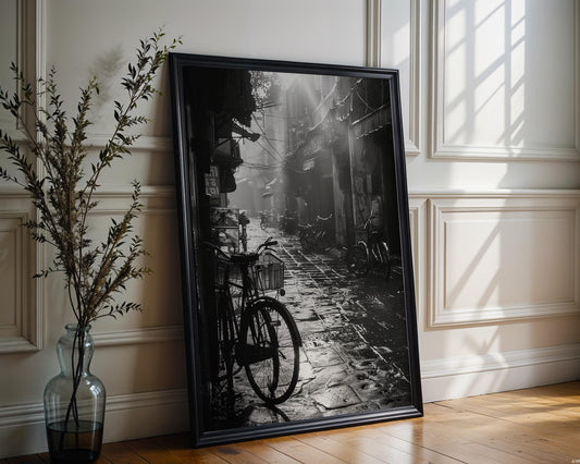 World Landmark | Hanoi Bicycle Street Print | Black and White Vietnam Travel Photography black and white photo print, minimalist monochrome wall art poster for modern interiors, Monohaus