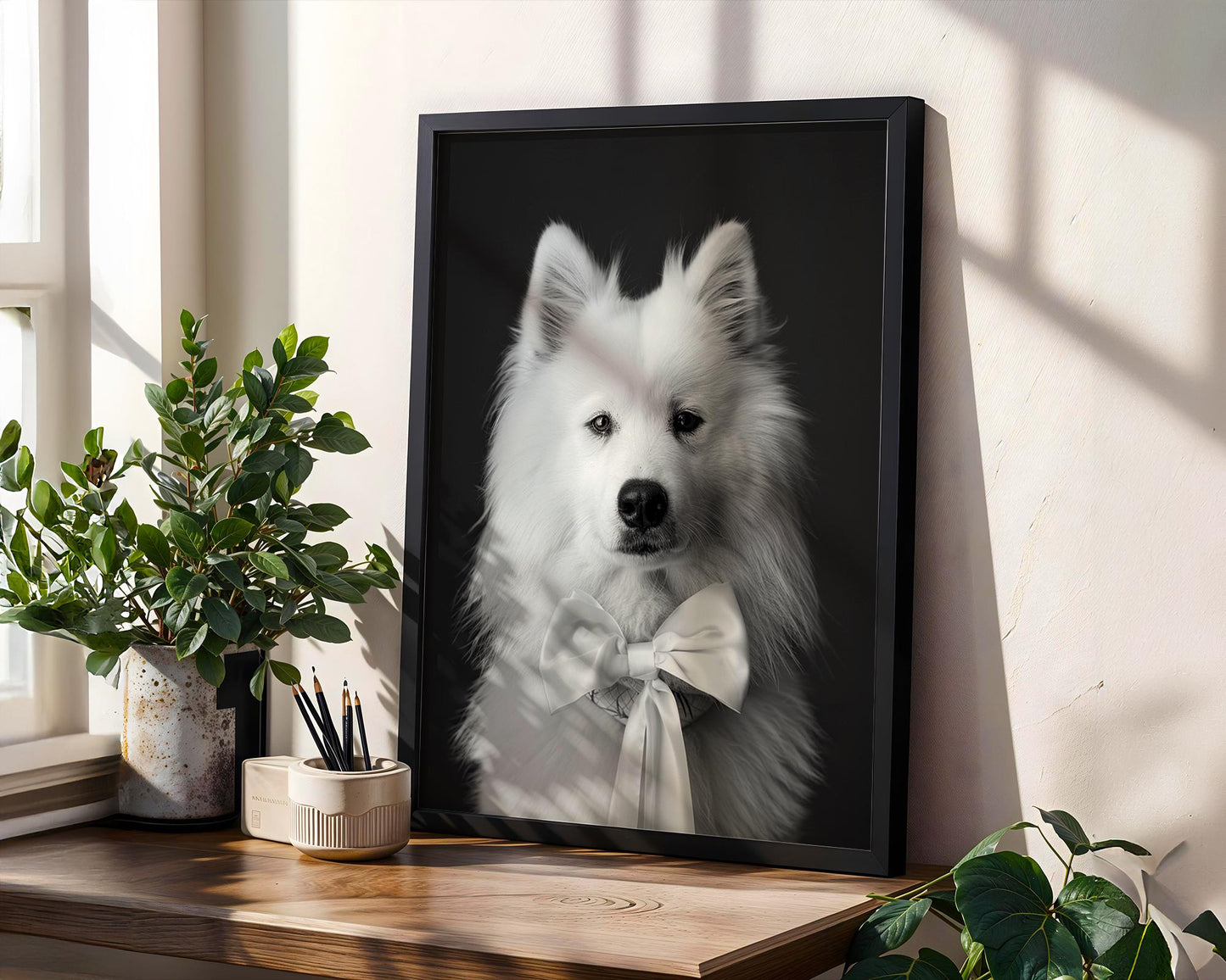 Dog Photography | Samoyed Puppy Portrait Pet Print | Black and White wall art print, minimalist black and white poster, modern Scandinavian wall decor, Monohaus