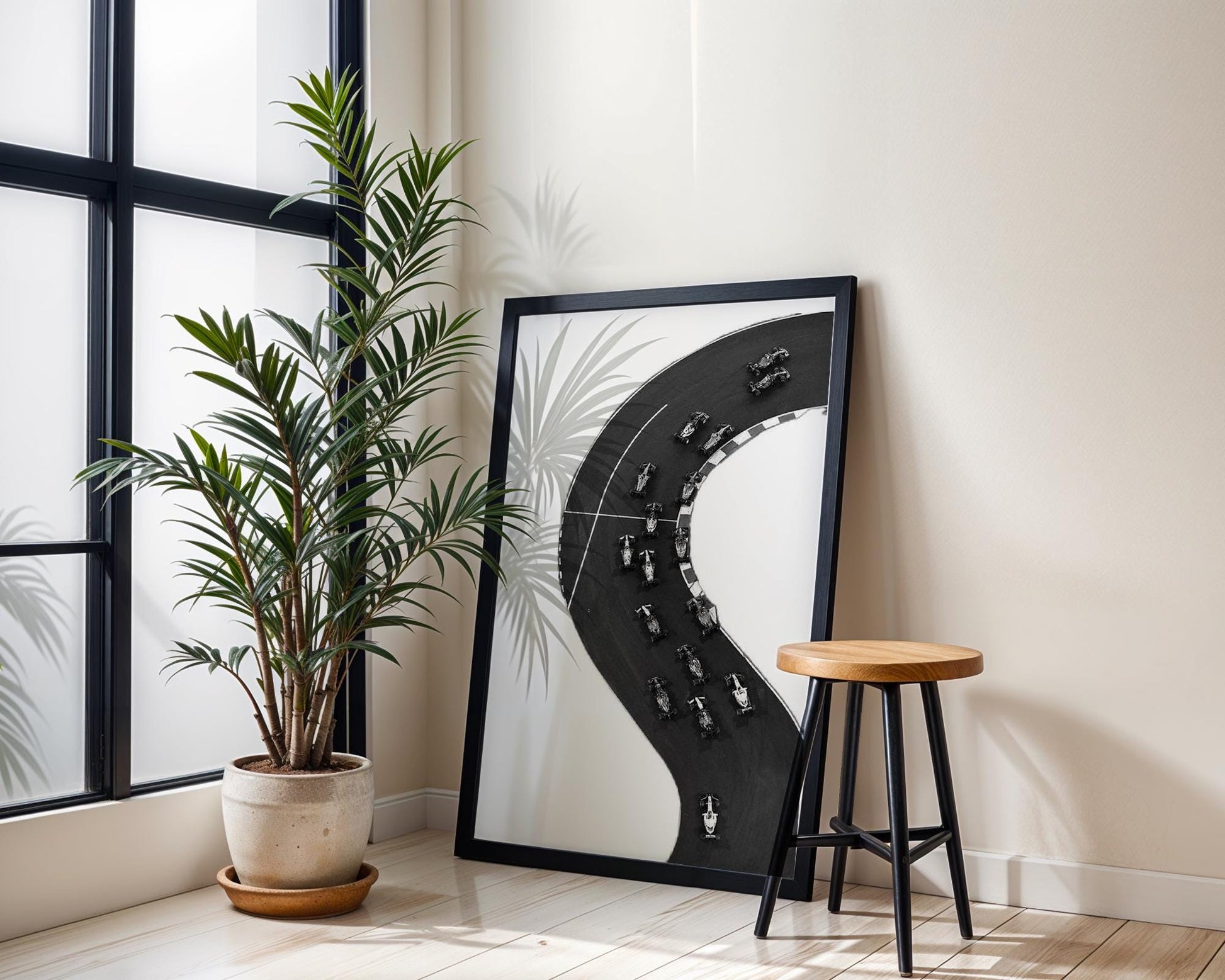 Designer Wall Art | Formula One Track Print | Racing Photography | Motorsport wall art print, minimalist black and white poster, modern Scandinavian wall decor, Monohaus