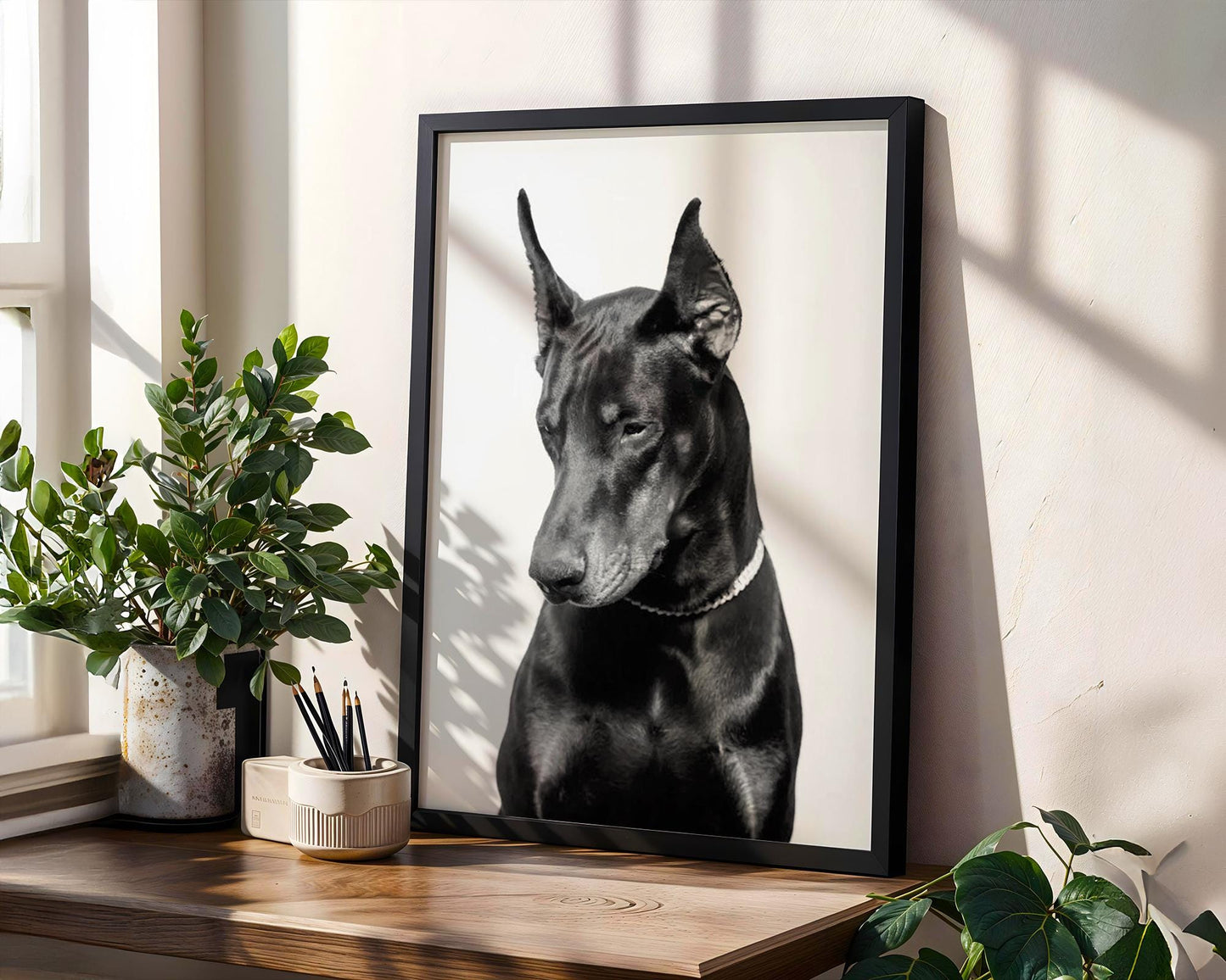 Designer Wall Art | Doberman Portrait Print | Minimalist Black and White Dog Art wall art print, minimalist black and white poster, modern Scandinavian wall decor, Monohaus
