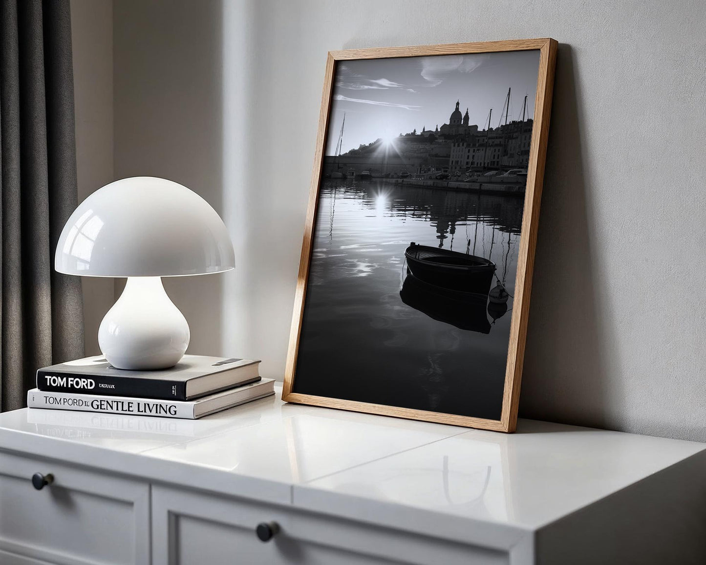 World Landmark | Marseille Harbour Print | Sunrise, French Coastline Photography wall art print, minimalist black and white poster, modern Scandinavian wall decor, Monohaus