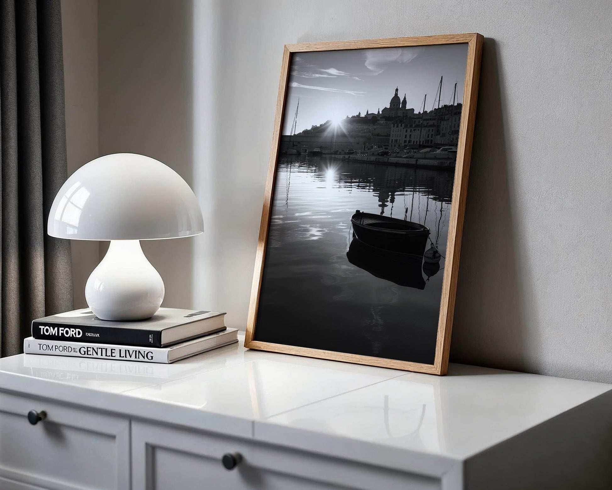 World Landmark | Marseille Harbour Print | Sunrise, French Coastline Photography wall art print, minimalist black and white poster, modern Scandinavian wall decor, Monohaus