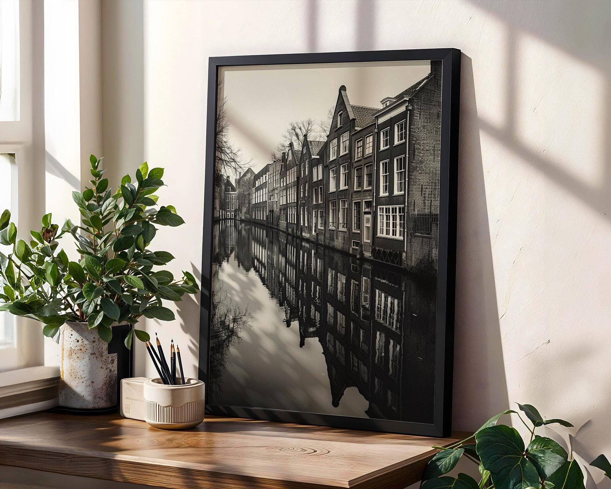 World Landmark | Amsterdam Canal Black and White Photography Print | Minimalist Home Decor wall art print, minimalist black and white poster, modern Scandinavian wall decor, Monohaus