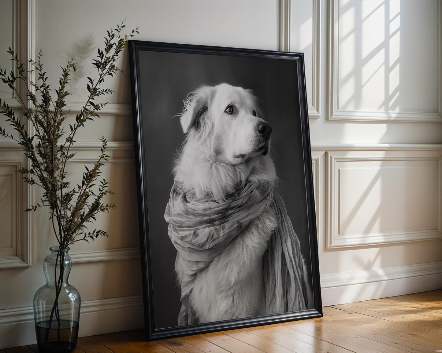 Dog Photography Fluffy White Pet Art Print | Modern Portrait Home Decor wall art print, minimalist black and white poster, modern Scandinavian wall decor, Monohaus