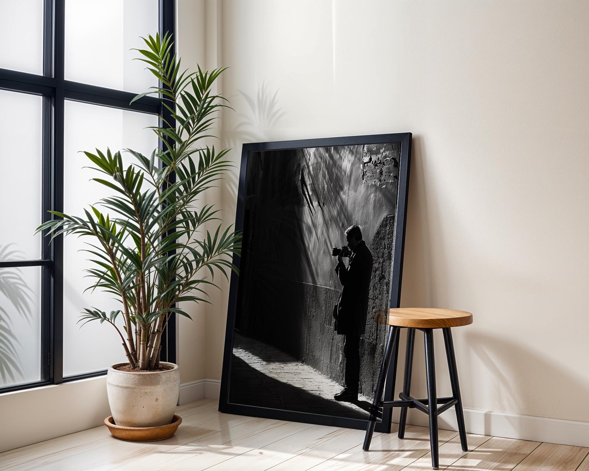 Urban Photography | Photographer Silhouette Minimal Black & White Street Scene black and white photo print, minimalist monochrome wall art poster for modern interiors, Monohaus