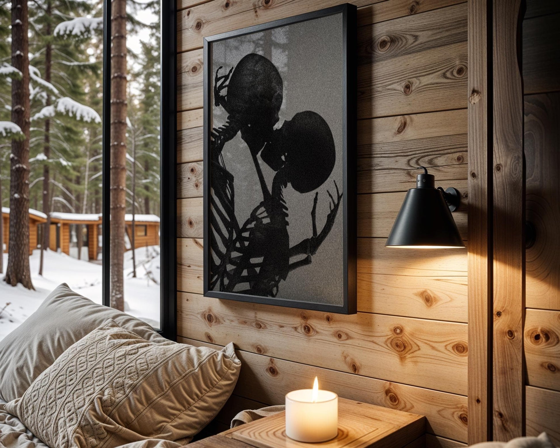 Designer Wall Art | Skeleton Kissing Print | Gothic Romance, Dark Valentine Art wall art print, minimalist black and white poster, modern Scandinavian wall decor, Monohaus