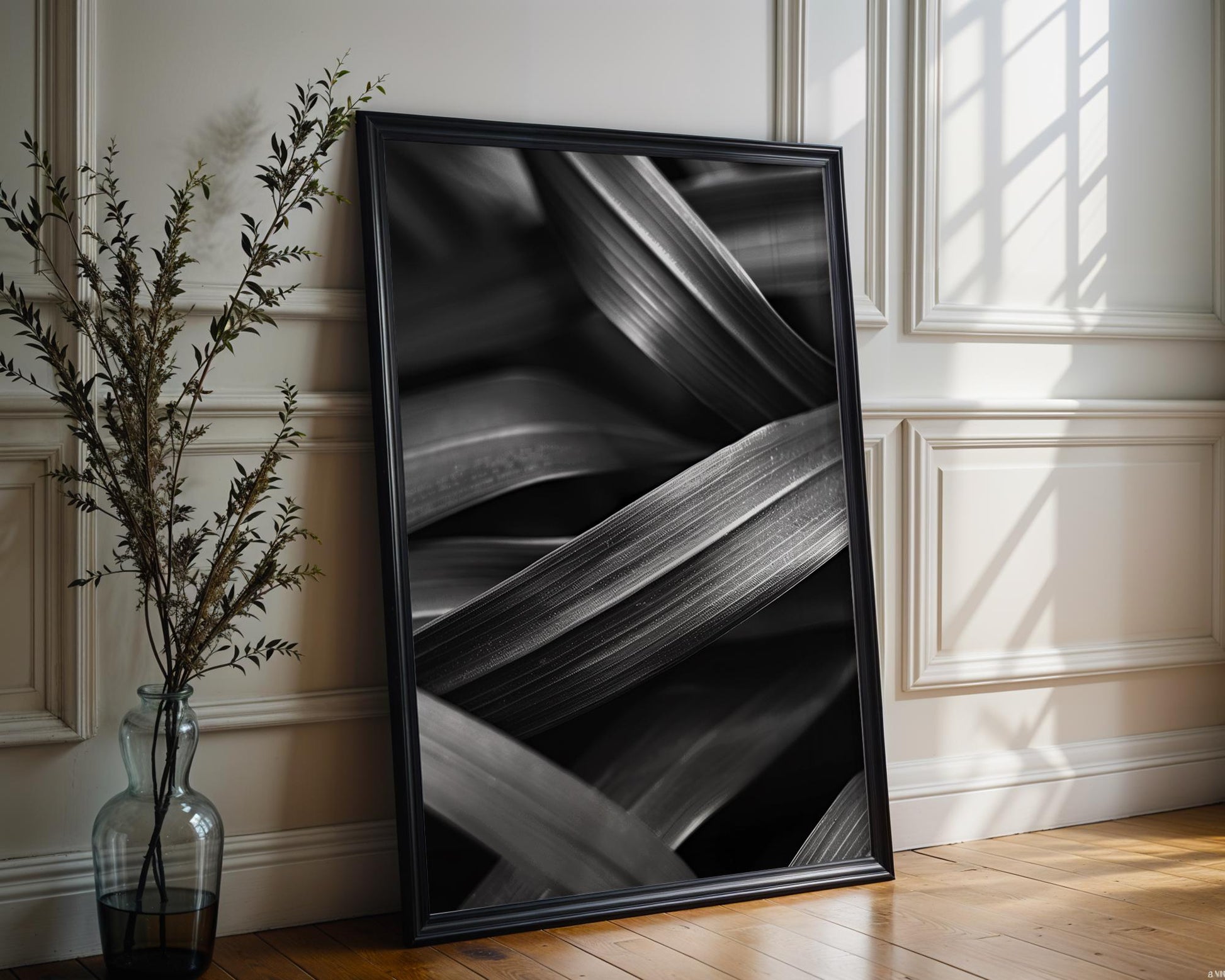 Botanical Photo | Abstract Leaf Macro Photography Print | Black & White Minimal abstract wall art print, geometric minimalist poster, modern Scandinavian decor, Monohaus