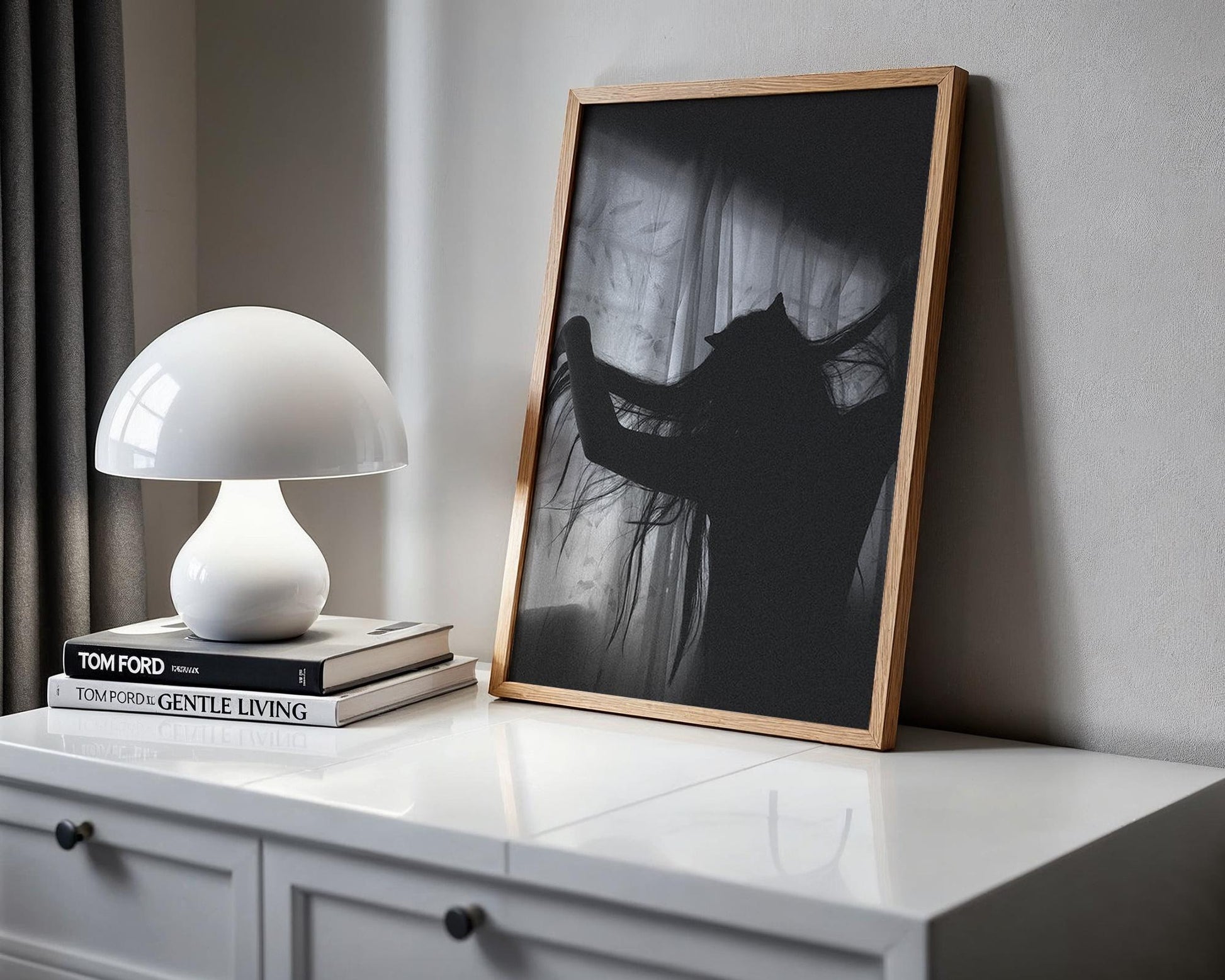 Designer Wall Art | Cat Girl Silhouette Print | Minimalist Gothic Home Decor wall art print, minimalist black and white poster, modern Scandinavian wall decor, Monohaus