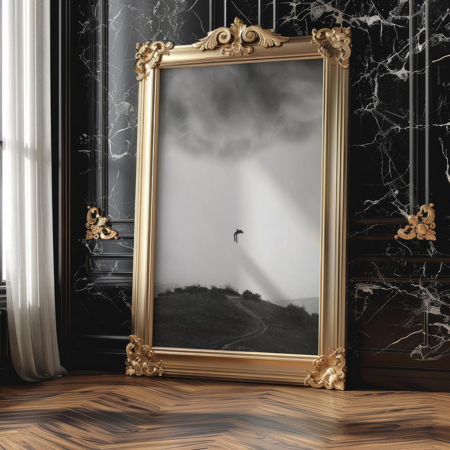 Designer Wall Art | Minimalist Falling Figure Print | Black & White Modern Poster wall art print, minimalist black and white poster, modern Scandinavian wall decor, Monohaus