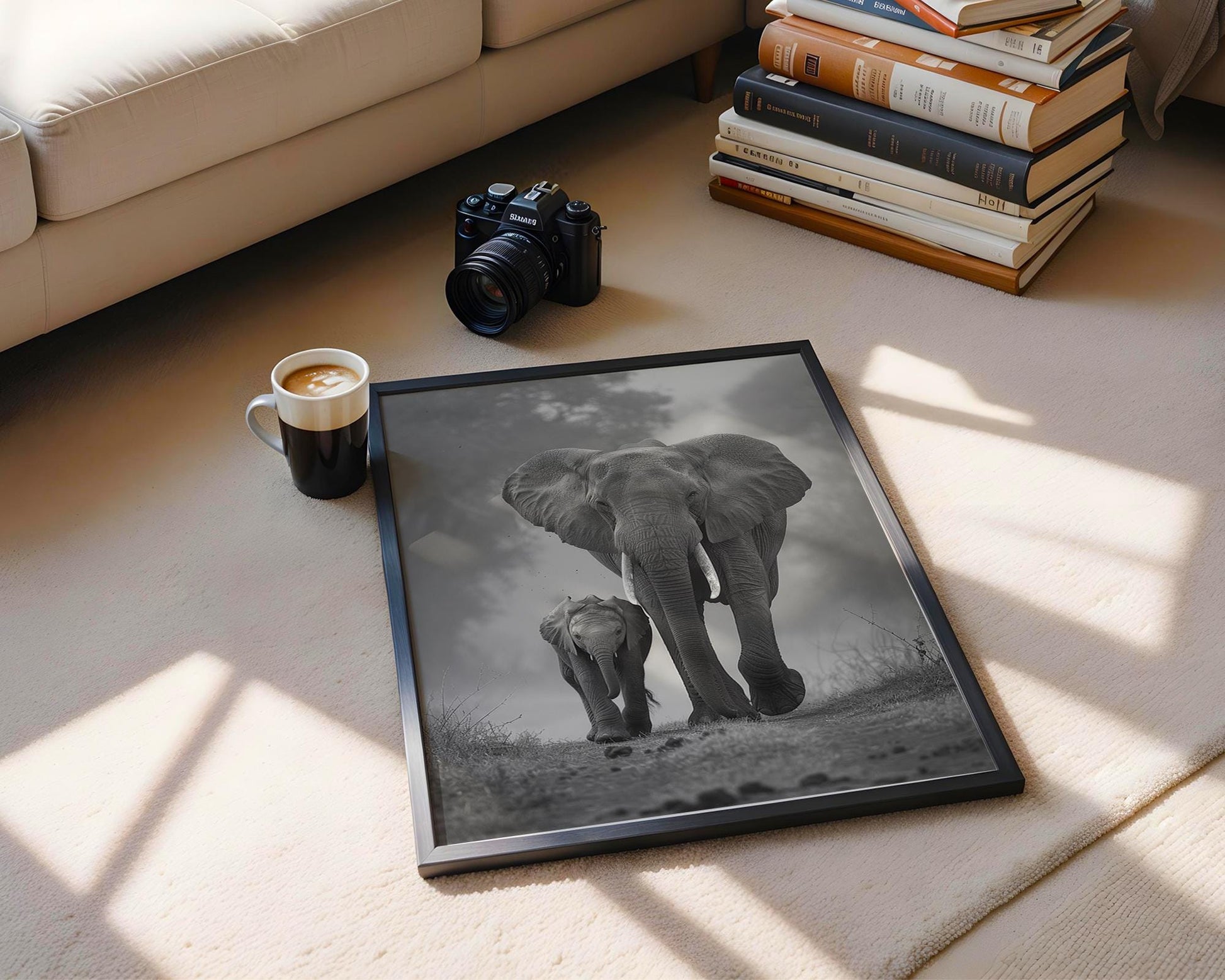 Wildlife Poster | Elephant and Calf Print | Minimalist Black & White  Photography wall art print, minimalist black and white poster, modern Scandinavian wall decor, Monohaus