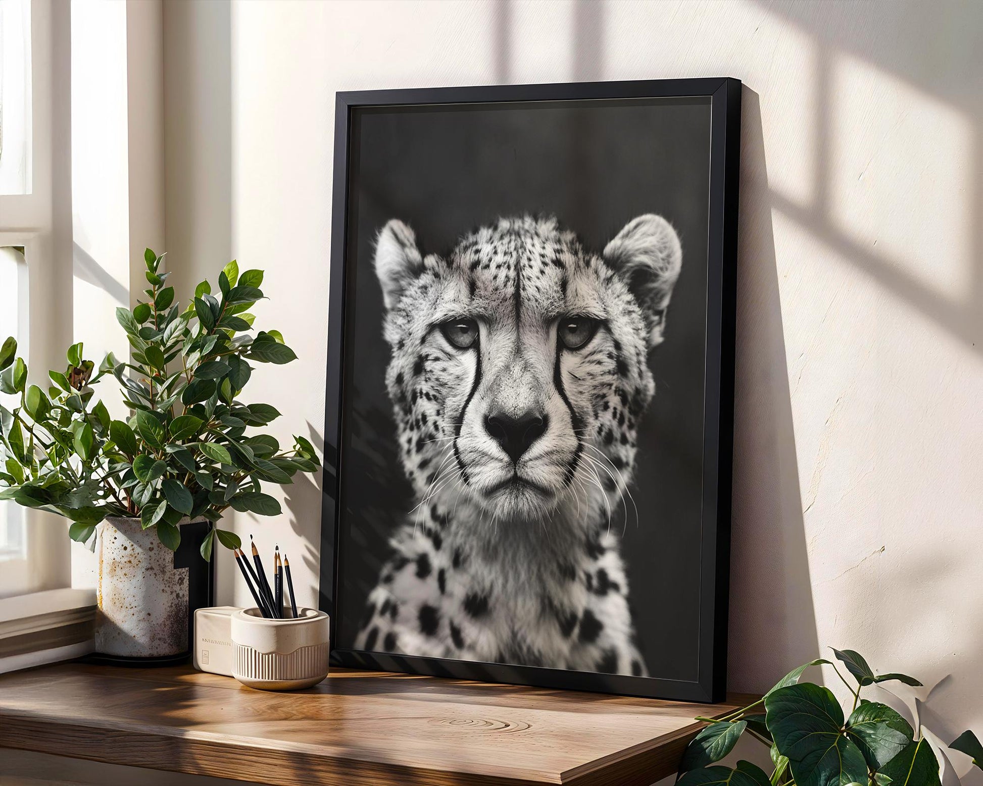 Wildlife Poster | Cheetah Portrait Print • Black & White Safari Photography, Minimal Scandi Wall Art wall art print, minimalist black and white poster, modern Scandinavian wall decor, Monohaus