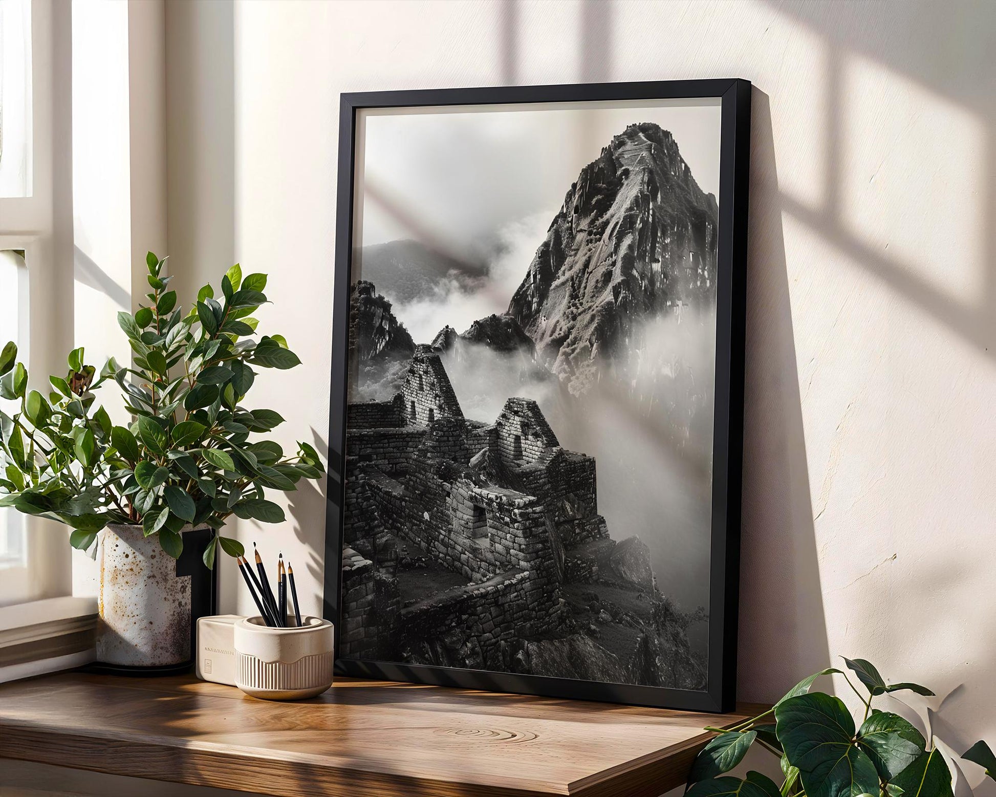 World Landmark | Machu Picchu Print | Black and White Peru Mountain Photography wall art print, minimalist black and white poster, modern Scandinavian wall decor, Monohaus