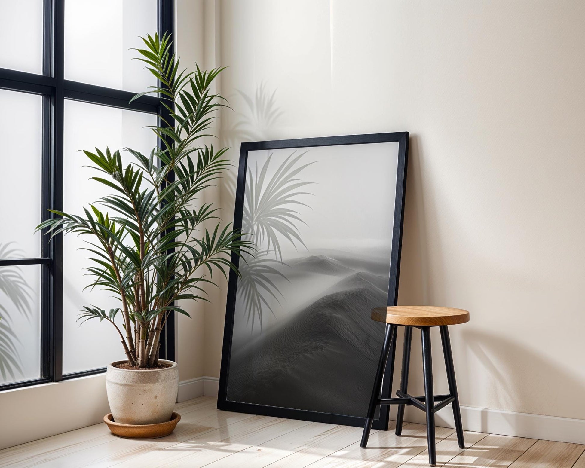 Botanical Photo | Minimalist Black and White Sand Dunes Print | Moody Desert Photography wall art print, minimalist black and white poster, modern Scandinavian wall decor, Monohaus