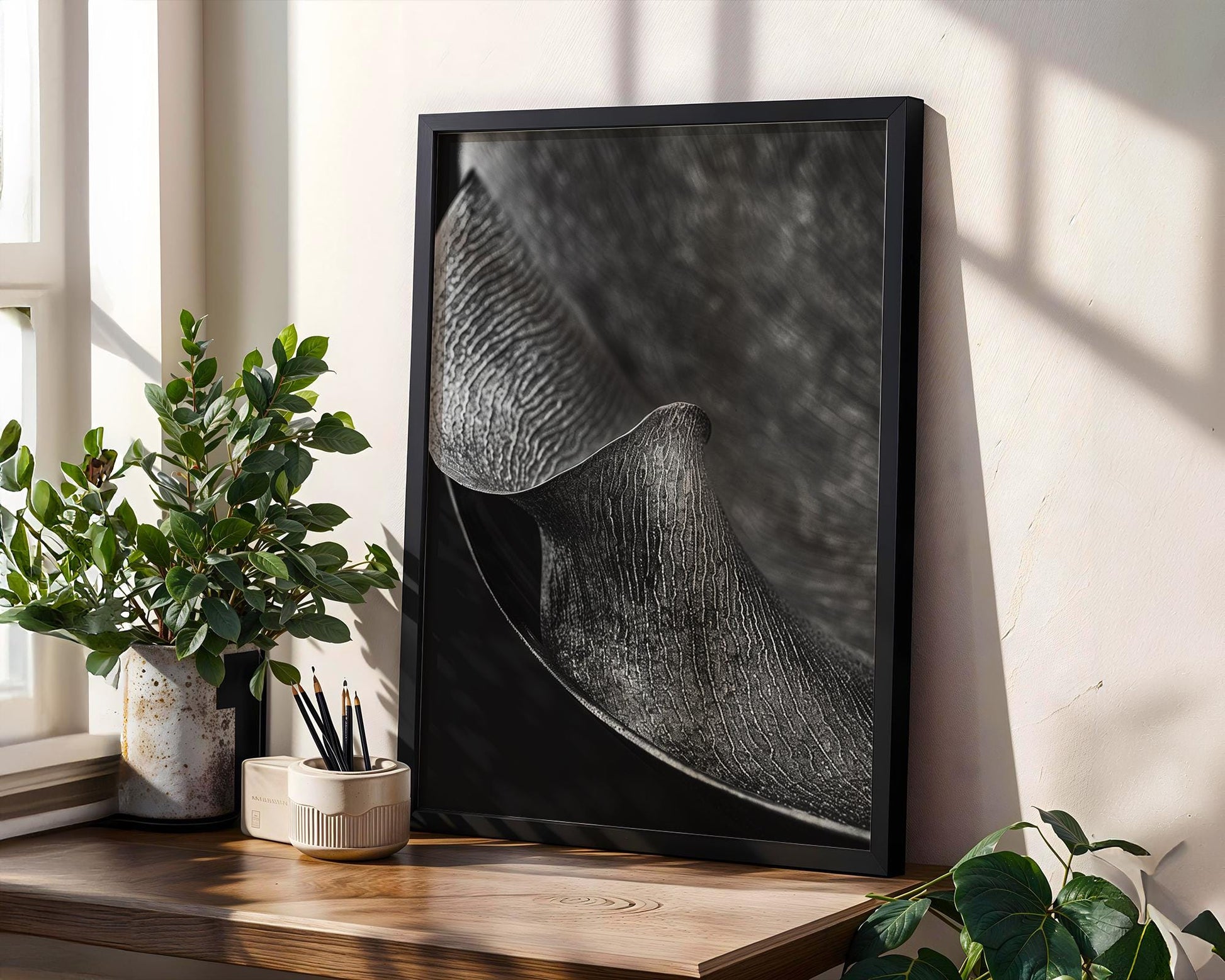 Botanical Photo | Monochrome Macro Leaf Print | Textured  Fine Art wall art print, minimalist black and white poster, modern Scandinavian wall decor, Monohaus