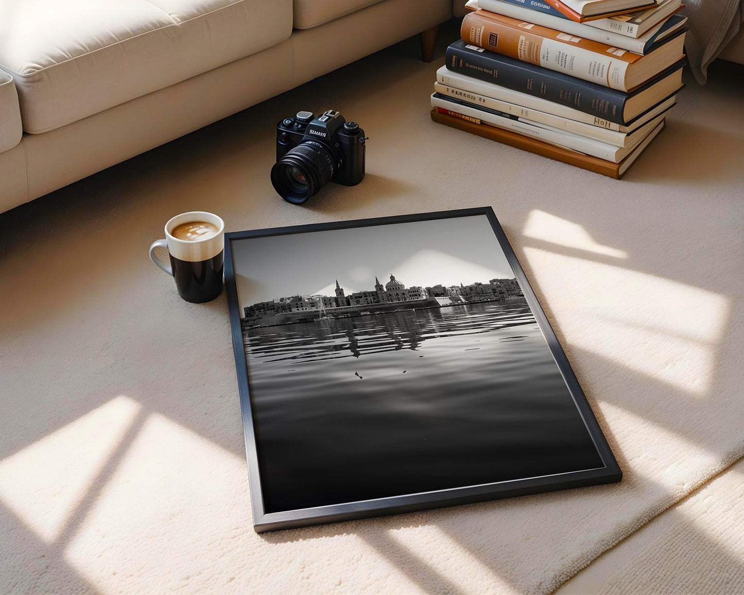 World Landmark | Valletta Malta Print | Black and White Mediterranean Skyline Photography wall art print, minimalist black and white poster, modern Scandinavian wall decor, Monohaus