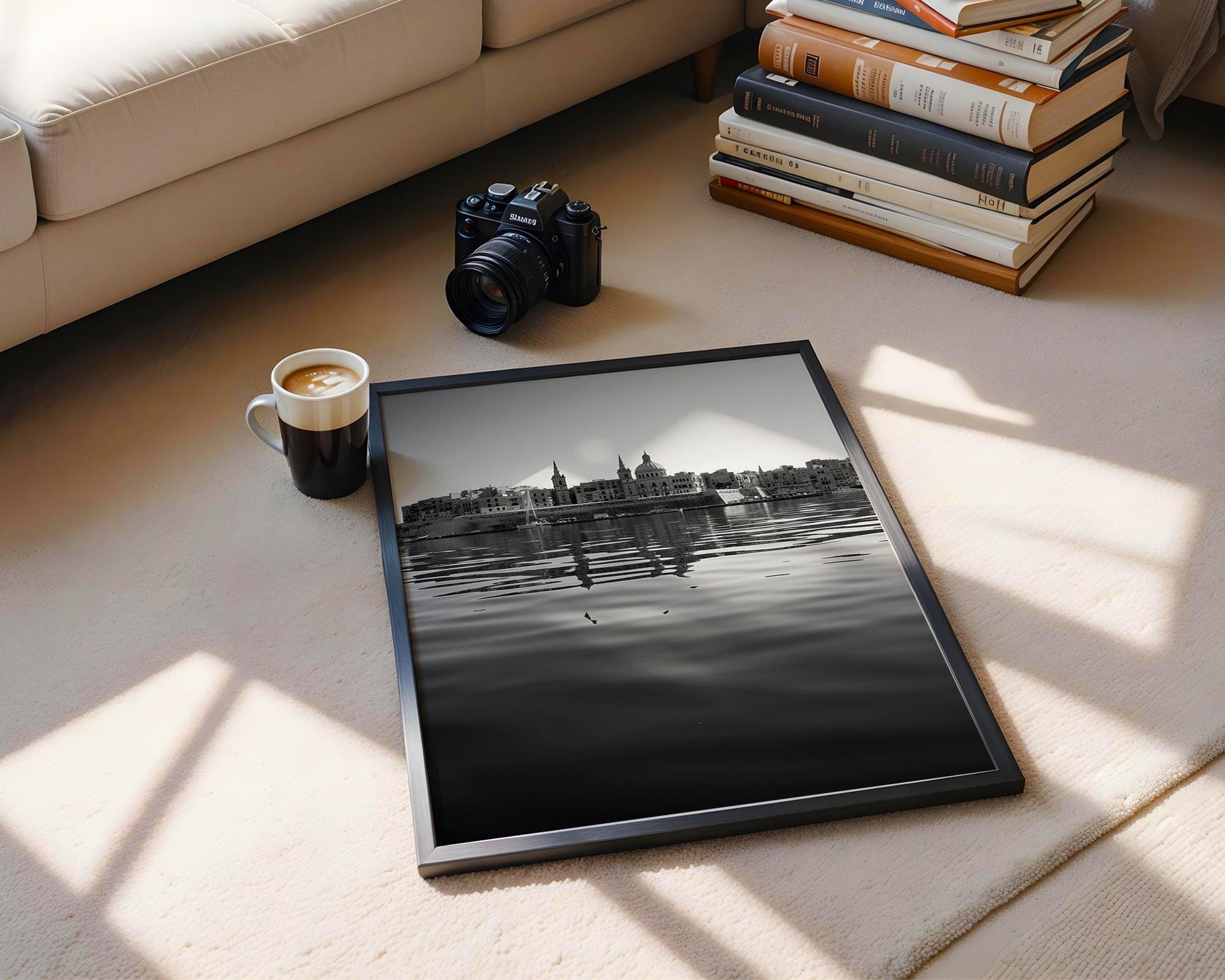 World Landmark | Valletta Malta Print | Black and White Mediterranean Skyline Photography wall art print, minimalist black and white poster, modern Scandinavian wall decor, Monohaus