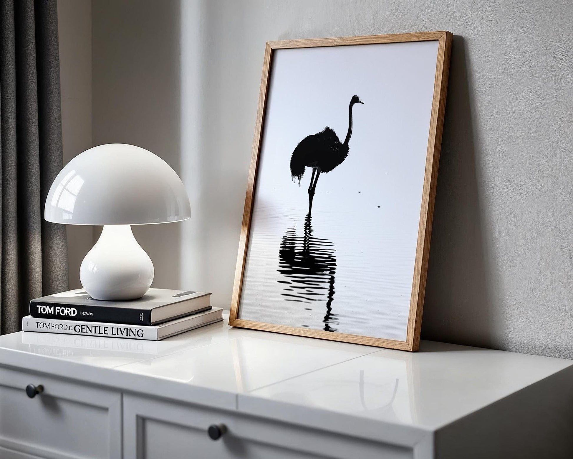 Wildlife Poster | Ostrich Silhouette Art Print • Minimalist Black & White Photography wall art print, minimalist black and white poster, modern Scandinavian wall decor, Monohaus