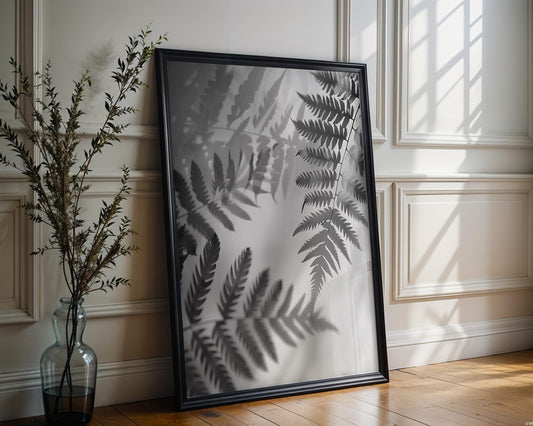 Botanical Photo | Shadow Fern Print | Minimalist  Fine Art Photography wall art print, minimalist black and white poster, modern Scandinavian wall decor, Monohaus