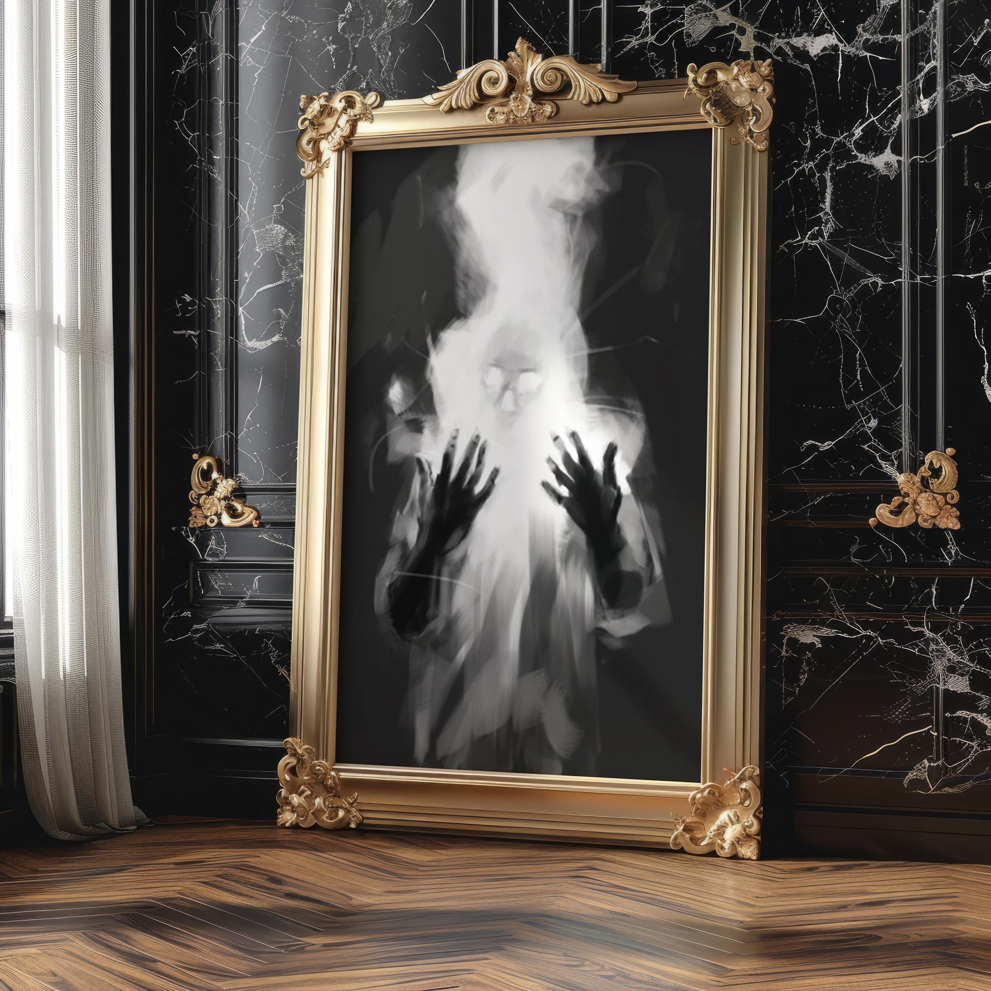 Designer Wall Art | Surreal Ghost Figure Print | Black and White Fantasy Poster wall art print, minimalist black and white poster, modern Scandinavian wall decor, Monohaus