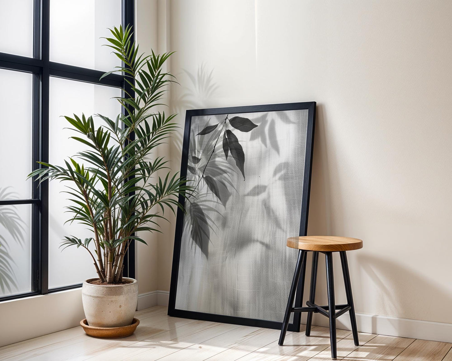 Botanical Photo | Minimal Branch Shadow Leaf Print | Minimal Wall Art Black & White  Home Decor | Abstract Sun Shadow Bathroom Poster abstract wall art print, geometric minimalist poster, modern Scandinavian decor, Monohaus