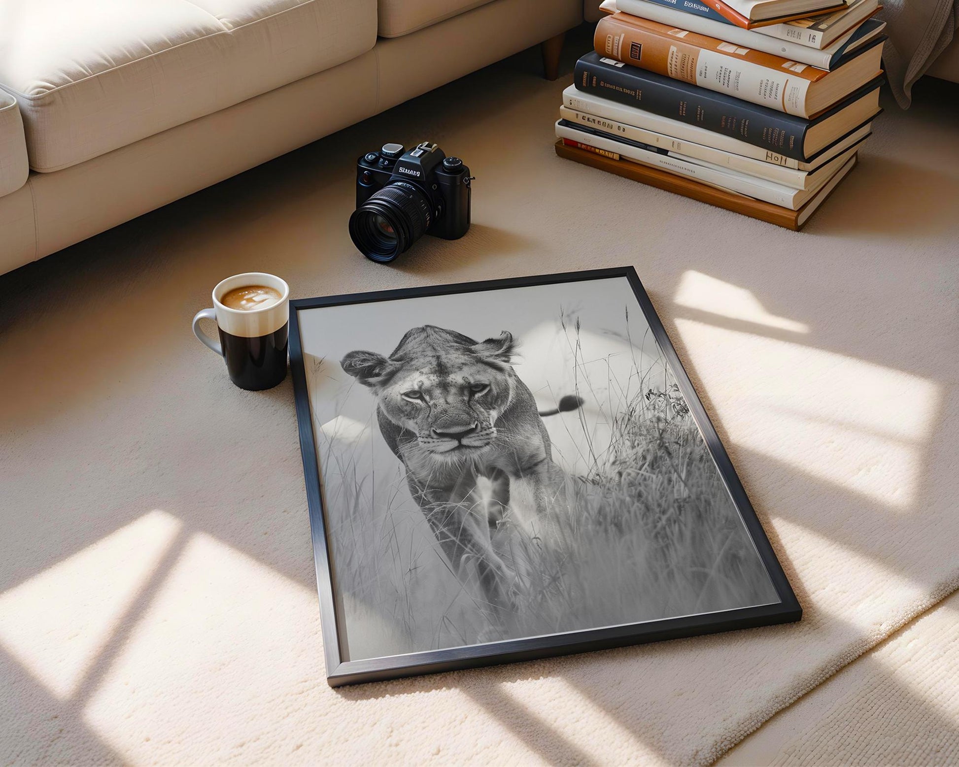 Wildlife Poster | Lioness Fine Art Print | Black & White Safari Photography wall art print, minimalist black and white poster, modern Scandinavian wall decor, Monohaus