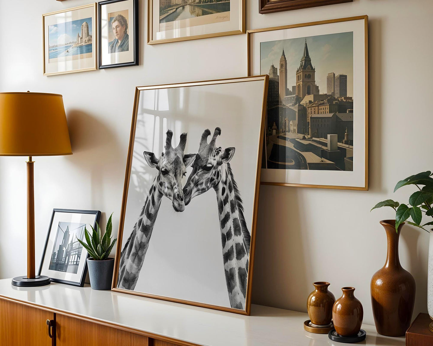 Wildlife Poster | Giraffes in Love Print • Black & White Safari Photography, Scandi Wall Art wall art print, minimalist black and white poster, modern Scandinavian wall decor, Monohaus