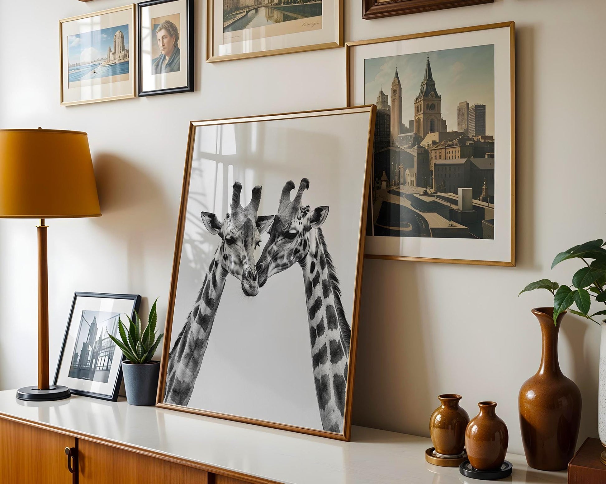 Wildlife Poster | Giraffes in Love Print • Black & White Safari Photography, Scandi Wall Art wall art print, minimalist black and white poster, modern Scandinavian wall decor, Monohaus