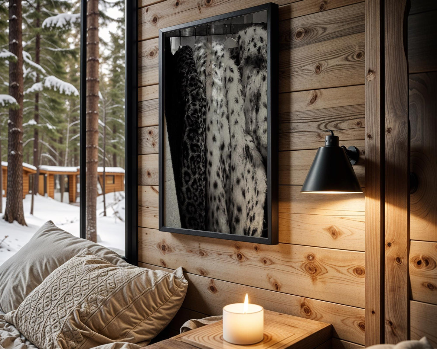 Designer Wall Art | Leopard Print Faux Fur Coat Poster | Black and White Glam wall art print, minimalist black and white poster, modern Scandinavian wall decor, Monohaus