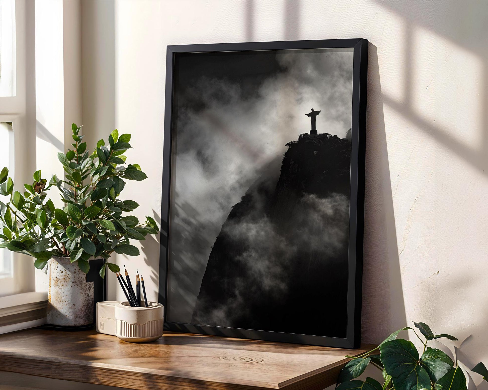 World Landmark | Christ the Redeemer Print | Black and White Rio de Janeiro Photography wall art print, minimalist black and white poster, modern Scandinavian wall decor, Monohaus