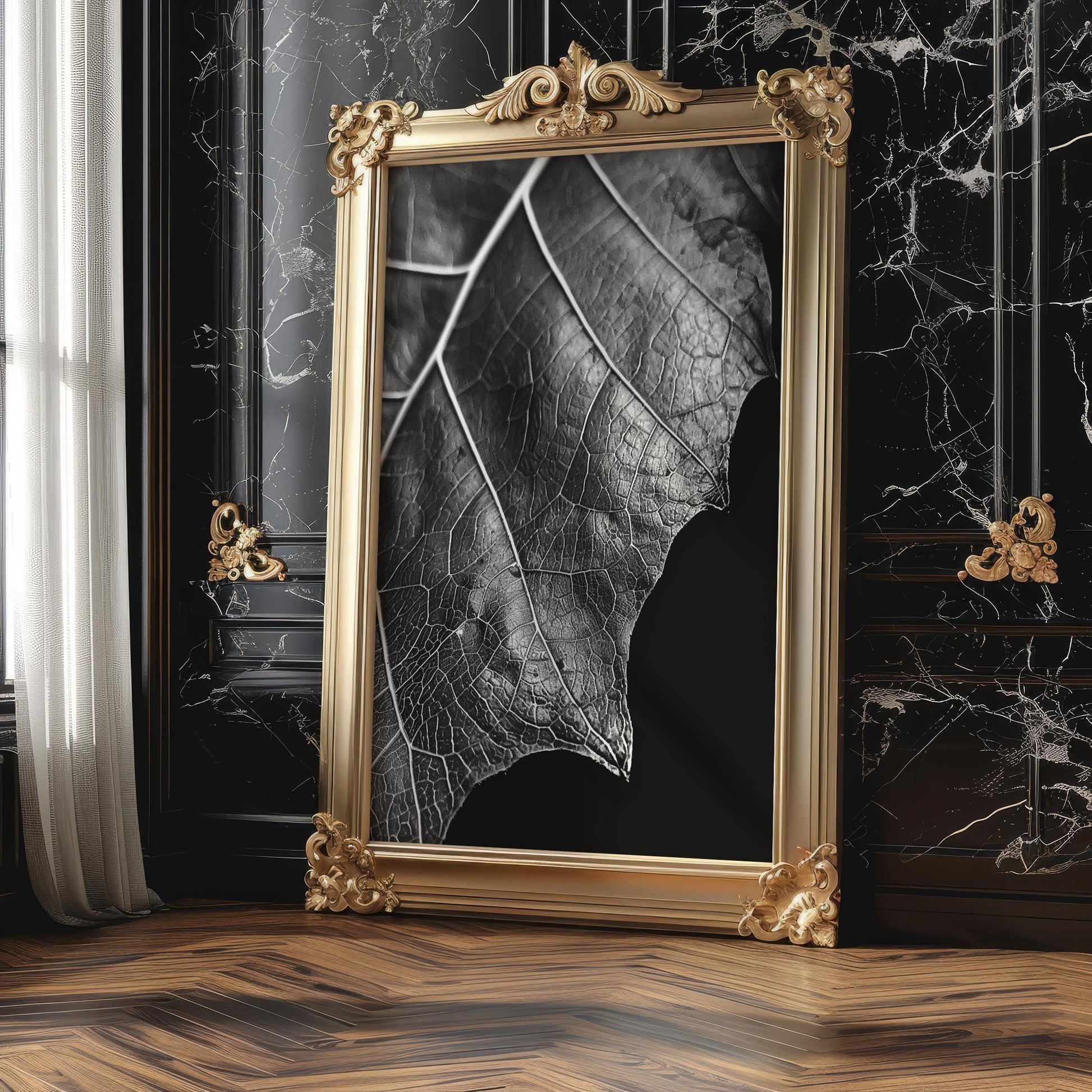 Botanical Photo | Abstract Leaf Macro Photography Print | Black & White Minimal abstract wall art print, geometric minimalist poster, modern Scandinavian decor, Monohaus