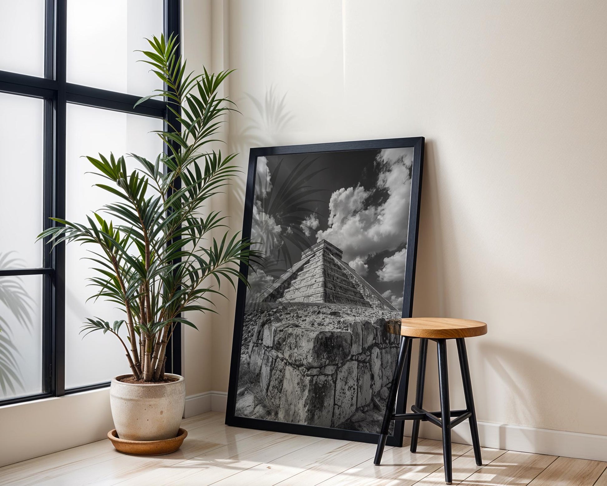 World Landmark | Chichen Itza Pyramid Print | Black and White Mayan Temple Fine Art wall art print, minimalist black and white poster, modern Scandinavian wall decor, Monohaus