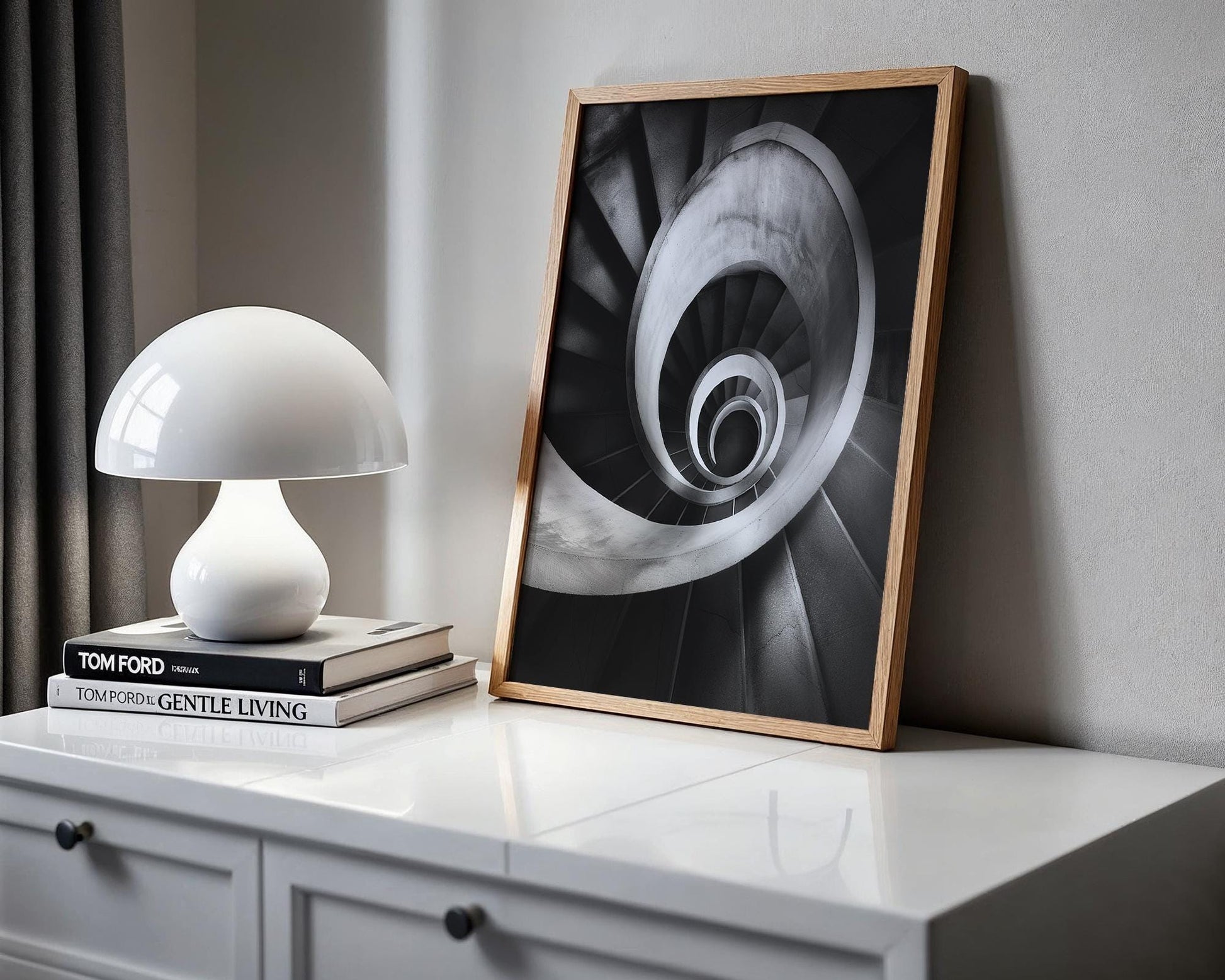 Minimal Wall Art Stair Spiral | Black and White Urban Architecture Photography wall art print, black and white architectural poster, minimalist modern Scandinavian wall decor, Monohaus